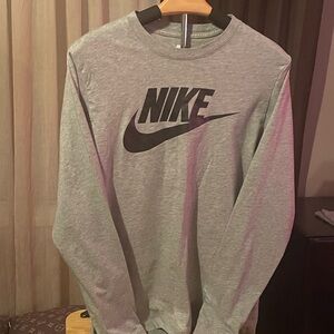 Nike Men's Gray Long Sleeve Tee with Black Logo